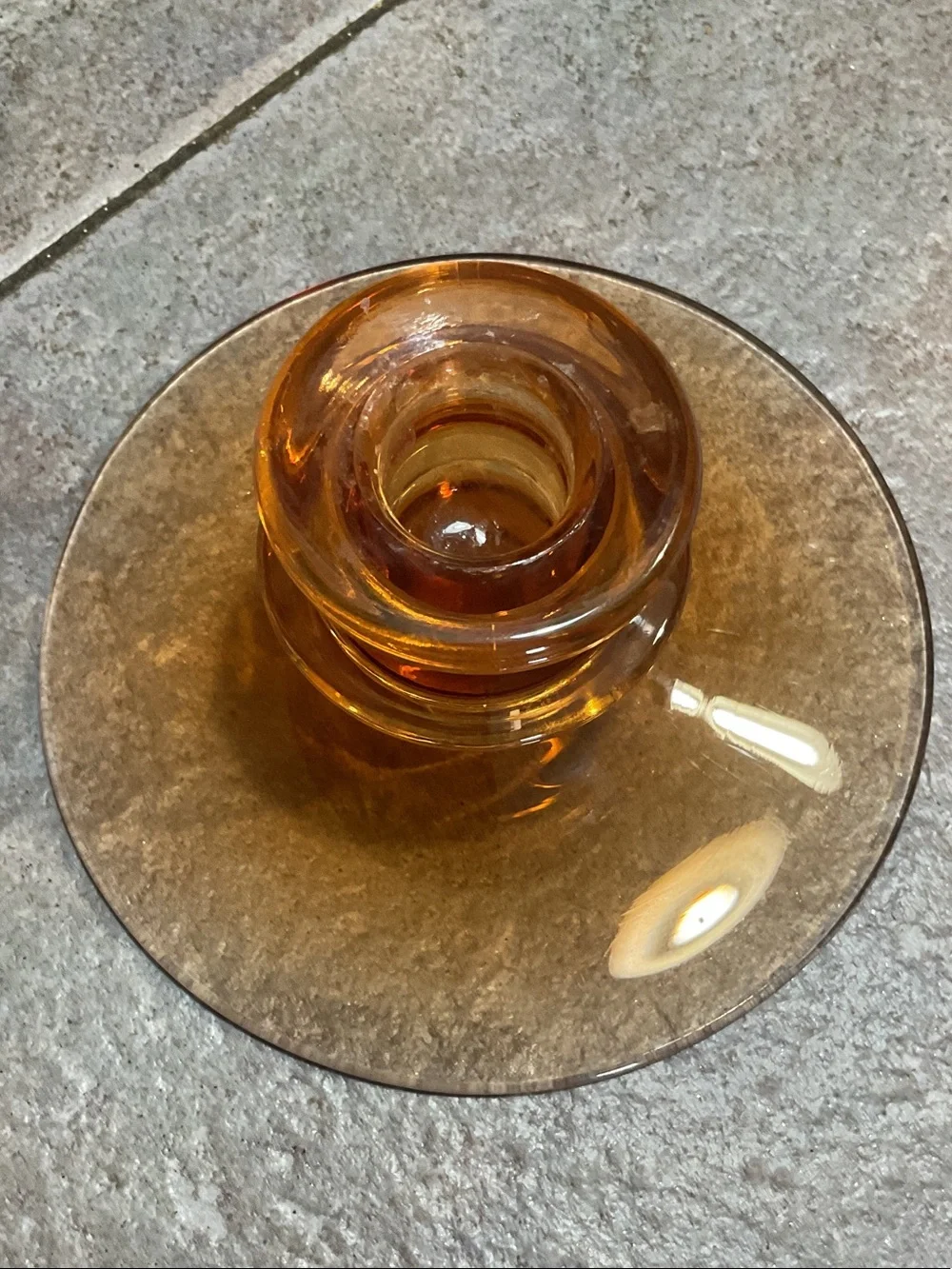 Pair of Amber Glass Candle Holders - Retro Amber Accent